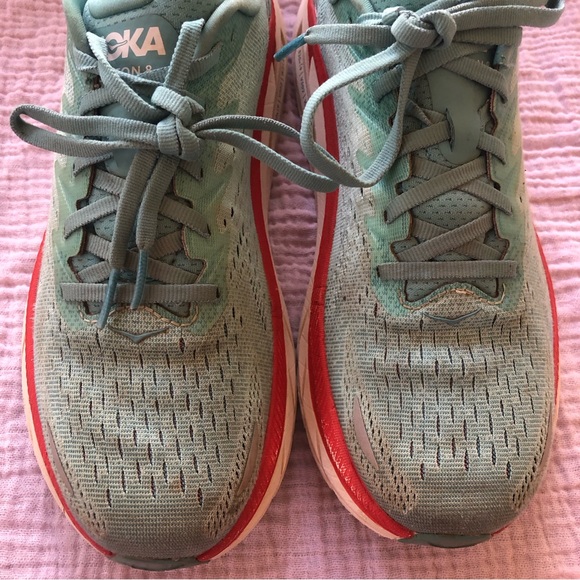 HOKA Clifton 8 Blue and Red Running Walking Shoe Sneakers - Picture 4 of 11